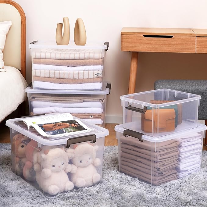 Citylife 17 QT Plastic Storage Bins with Latching Lids Stackable Storage Containers for Organizing Large Clear Storage Box fo