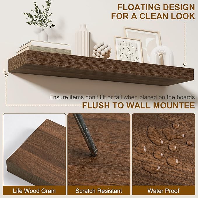 Fun Memories Floating Shelves for Wall, 40Inch Floating Shelves Set of 2, Hanging Shelf with Invisible Brackets, Wood Shelves