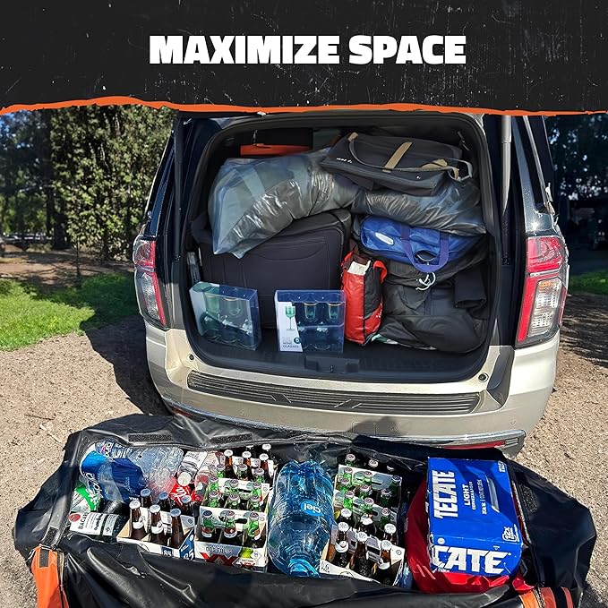 Mockins 60"x20"x6" Folding Luggage Rack for Car Hitch & 20 Cu Ft Waterproof Cargo Bag | 500 lbs Cap Steel Trailer Hitch Cargo Carrier for 2" Receivers w/License Plate Holder, Stabilizer, Net & Straps