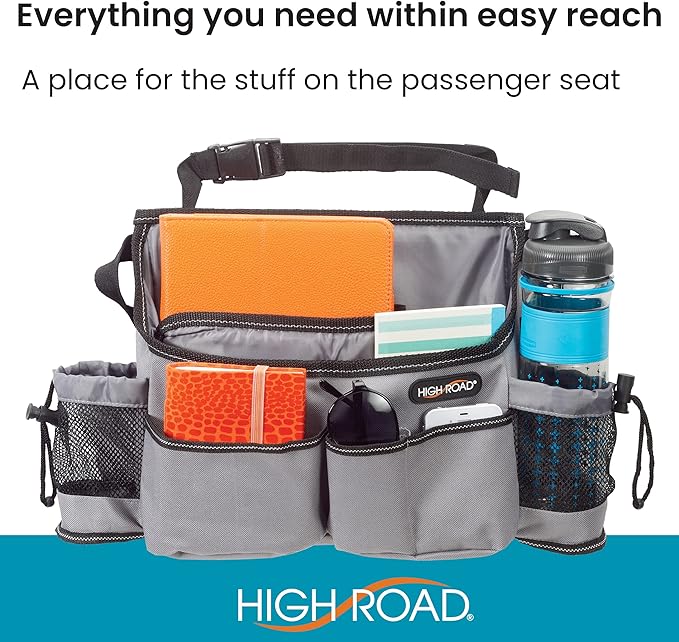 High Road SwingAway Front Seat Car Organizer for Daily Driving Essentials with Side Bottle and Cup Holders