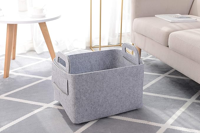 Storage Basket Felt Storage Bin Collapsible& Convenient Box Organizer with Carry Handles for Office Bedroom Closet Babies Nur