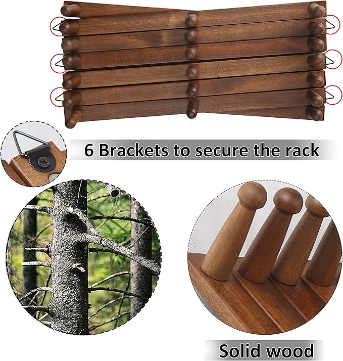 WEBI Accordion Wall Hanger,Expandable Wooden Coat Rack Wall Mounted,Accordion Hat Rack for Wall,Accordion Hook Rack for Hats,