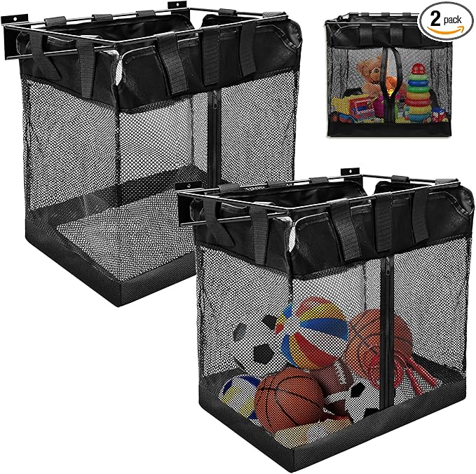 Large Slatwall Baskets, AHIER 2 Pack Collapsible Mesh Slatwall Organizer with Zipper, Hanging Slat Wall baskets High Capacity