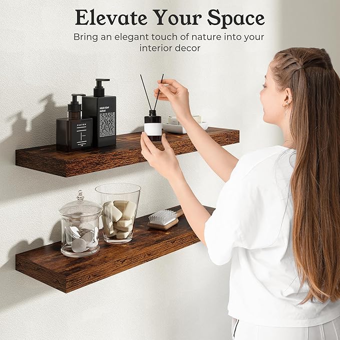 Floating Shelves for Wall, 9.3" Deep Wall Mounted Rustic Wood Shelves for Bathroom, Bedroom, Living Room, Kitchen, Hanging Sh