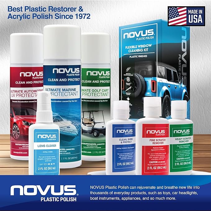 Novus Clear in Five Headlight Restoration Kit, 2 Ounce #1, 2, & 3 Bottles, Buffing Pad, Backing Pad Drill Attachment, 1,000 G