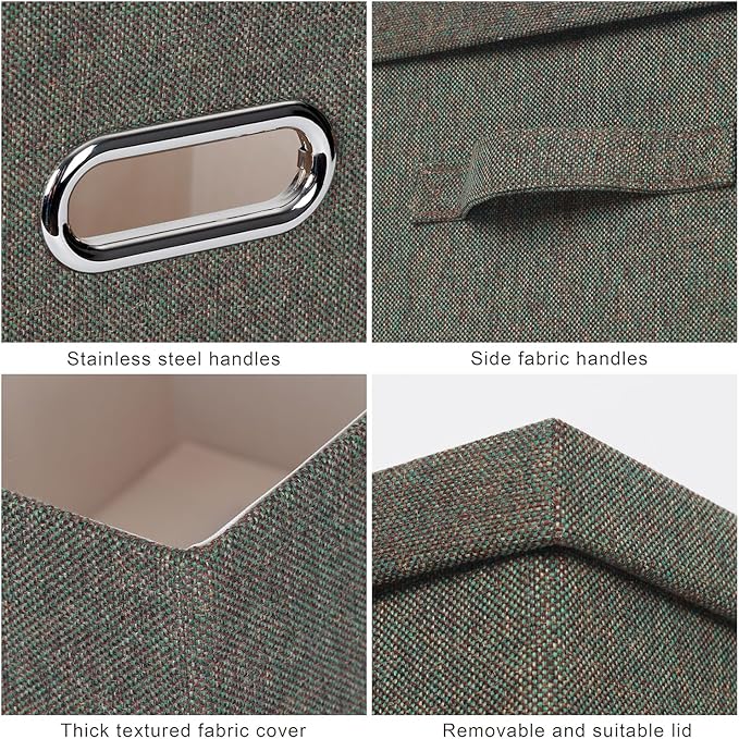 Graciadeco Large 17" 36 Quart Collapsible Stackable Storage Bins with Lids, 3 Packs Dark green Foldable Fabric Closet Storage