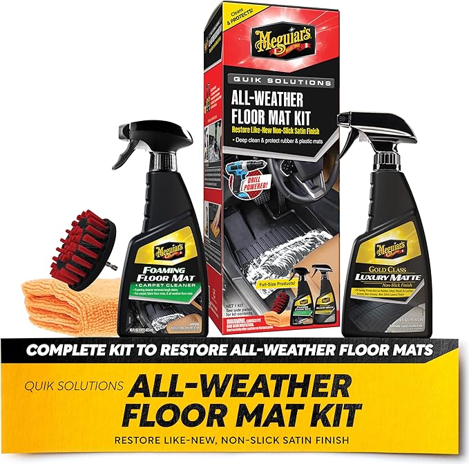 Meguiar’s Quik Solutions All-Weather Floor Mat Kit,All Weather Floor Mat Cleaner and Car Mat Protectant that Deep Cleans & Re