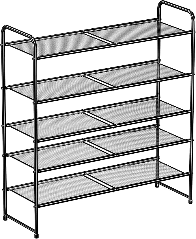 SUFAUY Shoe Rack, 5-Tier 33" Wide Shoe Storage Rack for 24-30 Pairs of Shoes, Mesh Shoe Organizer for Entryway Closet, Steel 