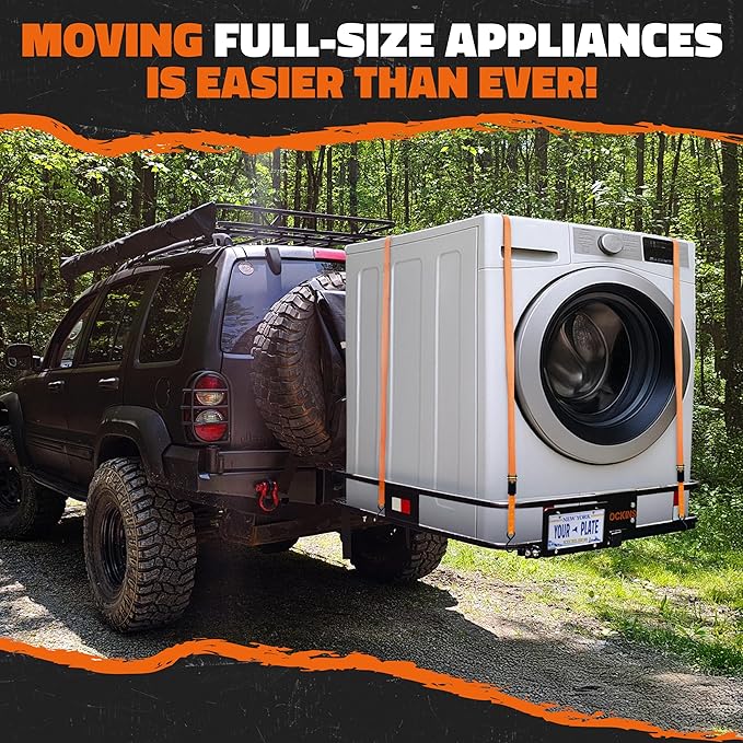 Mockins 40"x40"x6" Extra Deep Square Trailer Hitch Cargo Carrier & 30 CuFt Square Waterproof Cargo Hitch Carrier Bag | 500 Lbs. Capacity Folding Luggage Rack for SUV Car Truck RV & More w/Accessories