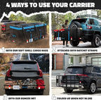 Mockins 60"x24"x6" Folding Trailer Hitch Cargo Carrier w/ 25 Cu Ft Waterproof Cargo Bag for Hitch Carrier | Heavy Duty 500 lbs Steel Luggage Rack for SUV, Car & Truck w/Plate Bracket & Accessories