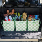 Checkered Reusable Grocery Bags Heavy Duty 3 Pack Foldable Shopping Bags with Handles for Groceries Collapsible Tote