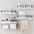 White Wood Floating Shelves Wall Mounted - 4+1 Tier Rustic Bathroom Wall Shelves Over Toilet with Wire Storage Basket and Tow