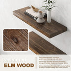 Elm Floating Shelves for Wall Decor, Rustic Solid Wood Shevles Wall Mounted with Invisible Bracket for Living Room Bathroom B
