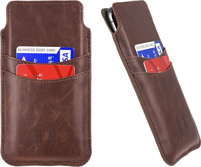 Dockem Provincial Wallet Sleeve for iPhone 11 Pro, XS, X (5.8 inch) – Vintage Vegan Leather Pouch Cover with 2 Card Holder Slots [Brown]