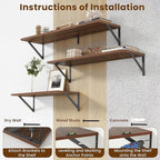 8" Deep Floating Shelves for Wall,16 inch Wood Wall Shelves Set of 2,Wide Floating Bookshelf with Sturdy Metal Brackets,Hangi
