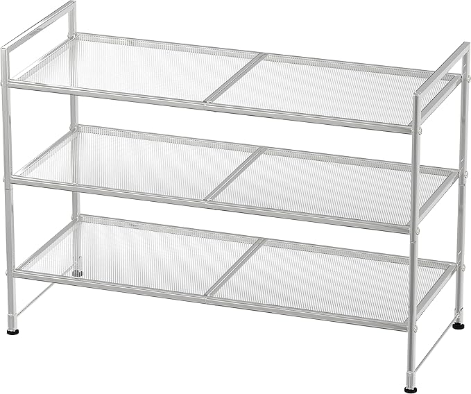 Simple Houseware 3-Tier Stackable Mesh Shoe Rack, Silver