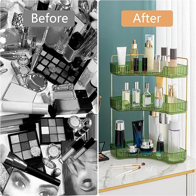 Corner Bathroom Counter Organizer Bathroom Countertop Shelf Makeup Organizer for Vanity Perfume Tray for Corner Storage (3 Ti