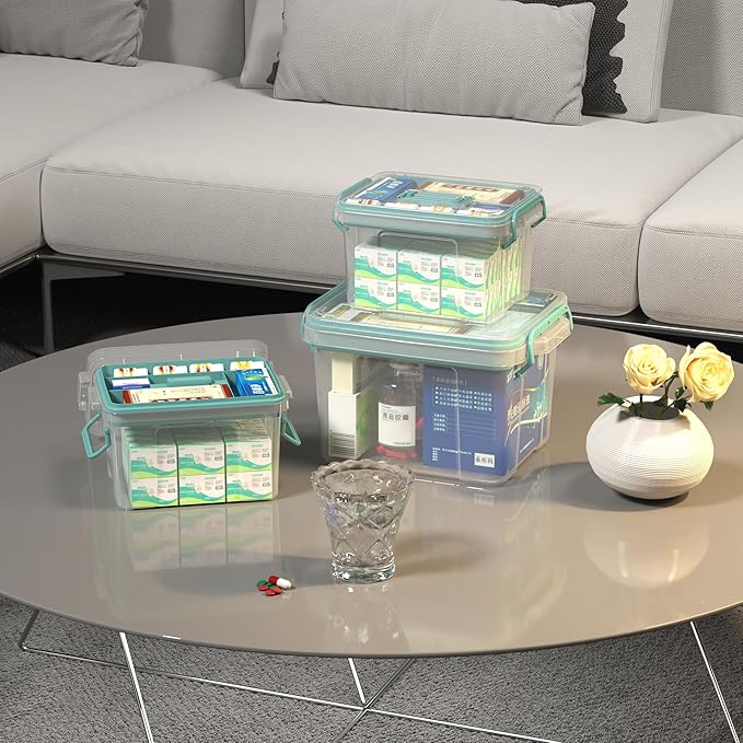Covetree 2-Pack Clear Plastic Medicine Storage Organizer & First Aid Box – Multi-Layer Medicine Storage Box, Durable Medicine
