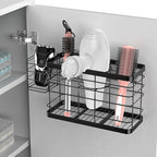 Hair Tool Organizer - Black Steel Wall Mounted Hair Dryer Holder with Removable Basket, 10.62"L x 4.33"W x 6.69"H, Ideal for 