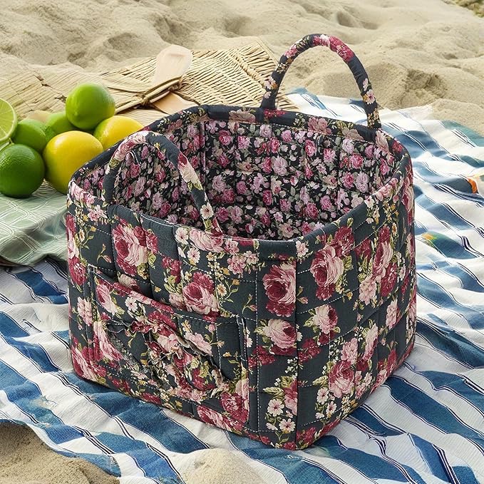 Boho Fabric Storage Basket, Large Capacity Laundry Basket, 12.2'' x 10.23'' x 10.23'' Collapsible Laundry Hamper with Easy Ca