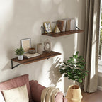 Deep Floating Shelves Wall Mounted, 30"x12" Walnut Wall Shelves with Brackets Set of 2 for Bedroom, Living Room, Bathroom, Ki