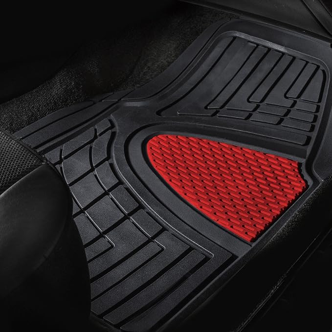 FH Group Premium Liners Tall Channel Trimmable All Weather Rubber Full Set Car Floor Mats (Red) w. Trimmable All-Season Cargo Liner (Black) - Universal Fit for Cars Trucks and SUVs