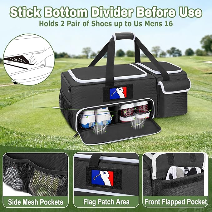 DSLEAF 2 Layer Golf Trunk Organizer with Bottom Shoe Space, Golf Car Locker for Men & Women, Holds 2-3 Shoes, Balls, Tees,
