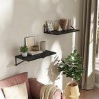 Deep Floating Shelves Wall Mounted, 24"x12" Black Wall Shelves with Brackets Set of 2 for Bedroom, Living Room, Bathroom, Kit
