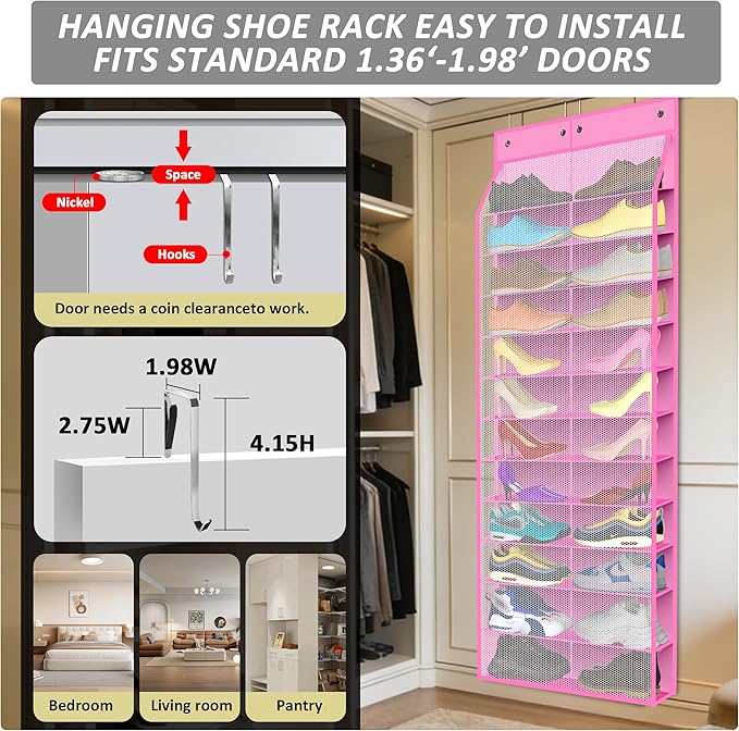 Kotkn 24-Pair Over Door Shoe Organizer for Family & Kids, Double Sided | Hanging Storage for Sneakers, Boots, Toys & Room Org