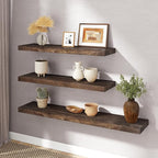 RICHFOCUS Elm Floating Shelves for Wall - 48" W x 9.3" D Rustic Solid Wood Shelves with Invisible Bracket, Wall-Mounted for L