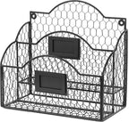 MyGift Metal Wire Basket Desk Organizer, 2 Compartment Inbox/Outbox Black Entryway Wall Mail Sorter, Office Desktop Stationer