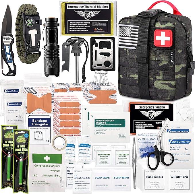 EVERLIT 250 Pieces Survival First Aid Kit IFAK EMT Molle Pouch Survival Kit Outdoor Gear Emergency Kits Trauma Bag for Campin