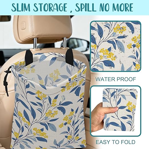 Car Trash Bag Fall Yellow Berries and Leaves Leak-Proof Car Garbage Bag with Drawstring Foldable Canvas Trash Bin with Adjustable Buckle for Car Accessories, Travelling, Camping