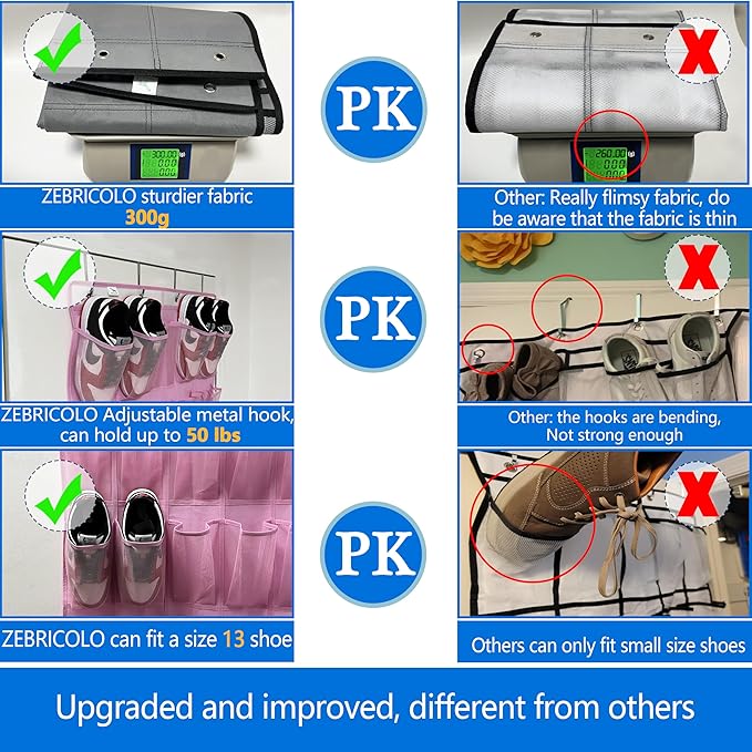 over the door shoe organizer,2025 upgraded,35 Huge pockets,over door shoe organizer,Store size 13 shoes,shoe organizer,Strong