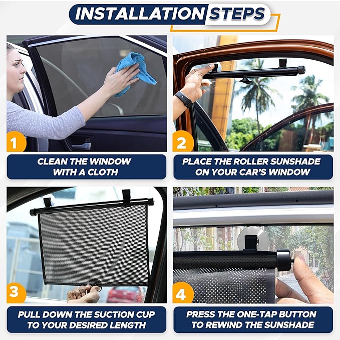 EcoNour Car Window Shades for Baby (2 Pack) - Upgraded | Shades for Side Window | Comes with Enhanced Suction Cups & Large Clips for Durability | Baby Car Accessories (18" x 20")