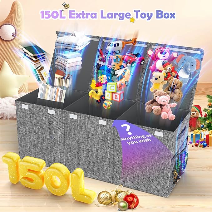 Mabahoo Extra Large Toy Box Chest with Lids, Collapsible Sturdy Kids Toy Storage Organizer Boxes for Boys Girls, 40"x14"x16",