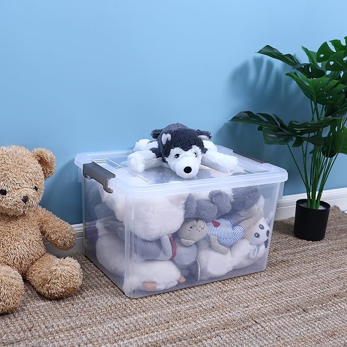 Citylife 32 QT Plastic Storage Bins with Latching Lids Stackable Storage Containers for Organizing Large Clear Storage Box fo