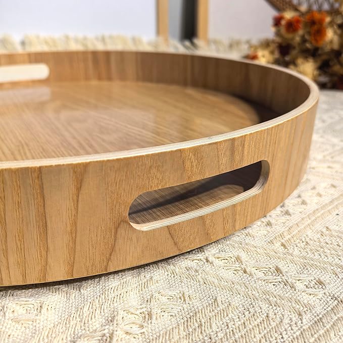 i-lan 16 Inch Large Wooden Lazy Susan Turntable - Wood Rotating Serving Tray for Dining Table & Countertop, Round Table Top O