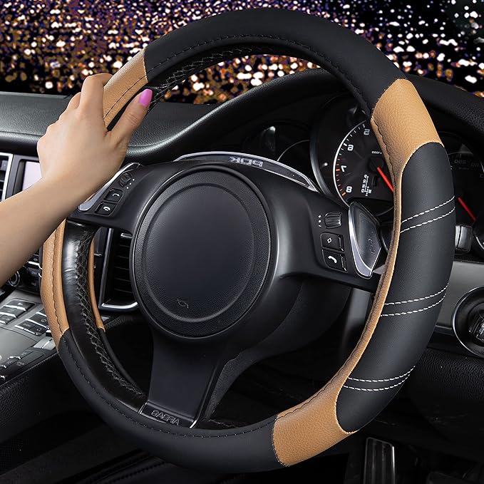 CAR PASS Line Rider Microfiber Leather Sporty 14.5-15 inch Steering Wheel Cover Universal Fits for 95% Truck,SUV,Cars, Anti-S