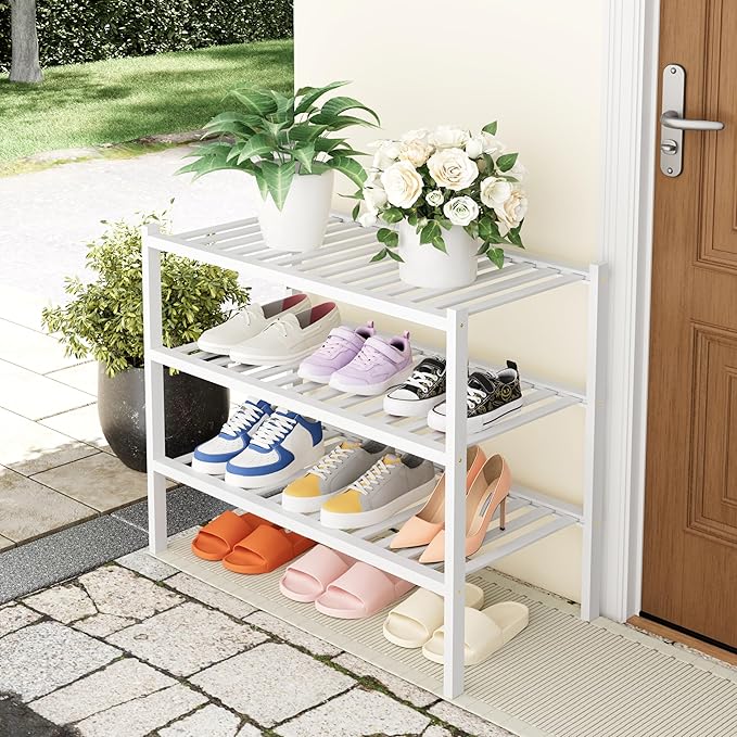 Smiry Shoe Rack, 3 Tier Thick Bamboo Shoe Organizer, Stackable Free Standing Wooden Shoe Storage Shelf for Closet, Entryway, 