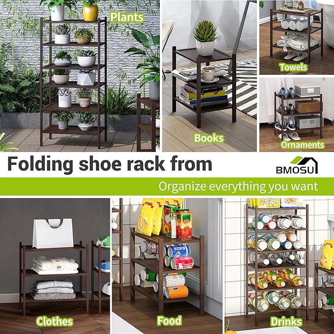 BMOSU 3-Tier Bamboo Small Shoe Rack Premium Stackable Shoe Shelf Storage Organizer for Hallway Closet Living Room Entryway Or