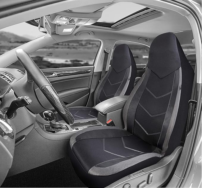 PIC AUTO Car Seat Covers - High Back Front Seat Covers, Sports Carbon Fiber Mesh Design, Universal Fit, Airbag Compatible (Gr