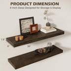 30 Inch Floating Shelves for Wall, 8"D High End Solid Hardwood Shelves for Decor Storage, Rustic Wall Shelves with Invisible 