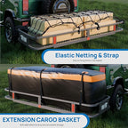 TUFFIOM Folding 500lbs Steel Hitch Mount Basket Cargo Carrier, 60"x20"x6" Trailer Hitch Cargo Carrier Luggage Rack w/Net, Waterproof Cargo Bag, 4 Straps & Stabilizer for SUV Car Truck Van