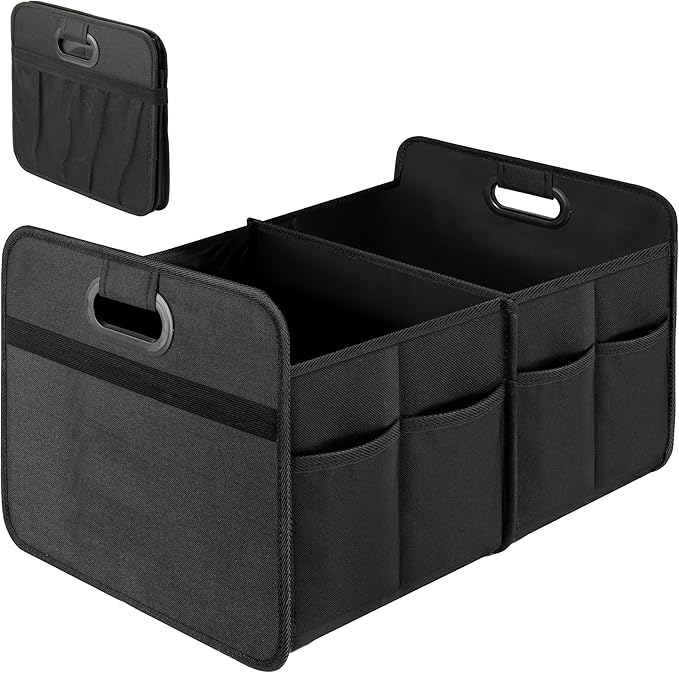 Simple Deluxe Car Trunk Organizer, 2 Compartments Collapsible Trunk Storage, Anti-slip Design, Made of Waterproof 600D Oxford