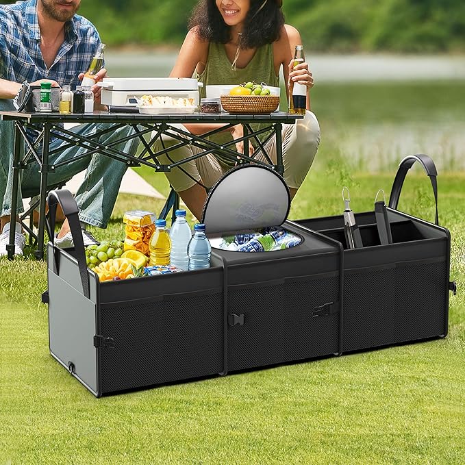 Trunk Organizer, 95L Capacity SUV Trunk Organizer with Cooler, 3 Compartments Heavy Duty Collapsible Car Storage Organizer