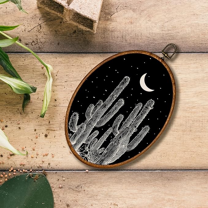 KSDUT Western Wall Decor Art - Black Cactus Wall Art Canvas Frame Hanging Prints, Vintage Southwestern Desert Eclectic Oval W