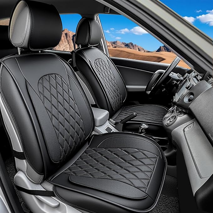 LINGVIDO Car Seat Covers Full Set (5 Seats) - Premium Perforated Nappa Leather, Waterproof Shield, Omni-Adapt Fit SUVs Sedans