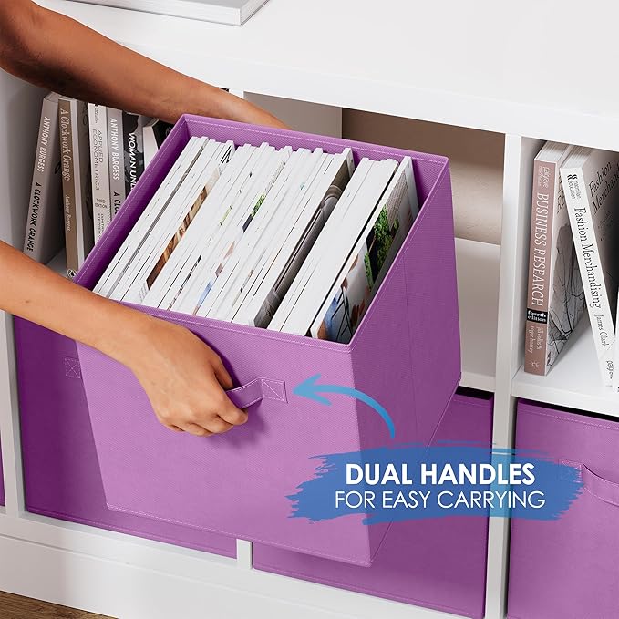 Storage Cubes Pack Of 8 - Standard Size Cube Storage Bin 10.5x10.5x11 With Dual Handles For Easy Carrying- Fabric Storage Bin