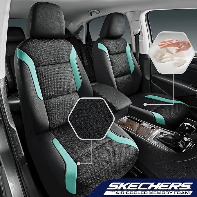Skechers Memory Foam Car Seat Covers, Air Cool Mesh Thick Seat Covers, Car Seat Full Sets, Airbag Compatible, Automotive Comf